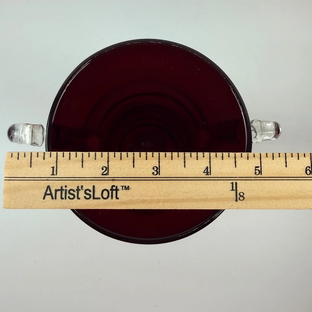 Blenko Ruby Red Glass Vase Non-Catalog Applied Clear Scroll Handles Silver Label